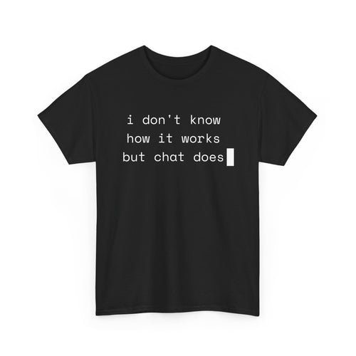 I Don't Know How It Works But Chat Does — Funny AI Coder Shirt